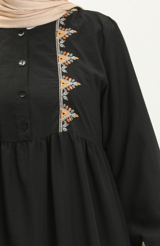 Gesticktes gerafftes Kleid 24Y8959-09 Schwarz 24Y8959-09