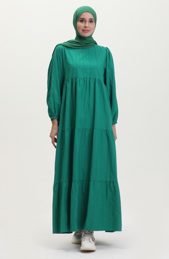Besticktes Kleid mit elastischen Ärmeln 24Y8984-02 Smaragdgrün 24Y8984-02