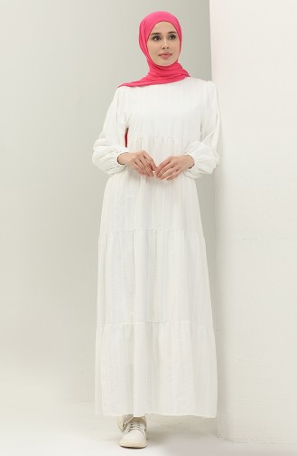 Elastic Sleeve Embroidered Dress 24Y8984-05 Ecru 24Y8984-05