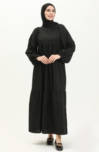 Besticktes Kleid mit elastischen Ärmeln 24Y8986-05 Schwarz 24Y8986-05