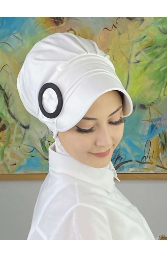 Plain White Hijab Hat With Buckle SBT26SPK6-01 White White 26SPK6-01