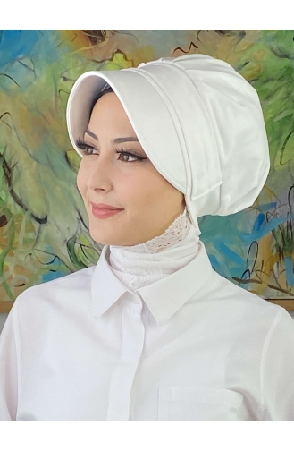 Plain White Hijab Hat With Buckle SBT26SPK6-01 White White 26SPK6-01