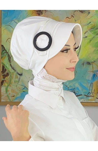 قبعة حجاب بيضاء سادة بإبزيم SBT26SPK6-01 أبيض أبيض 26SPK6-01