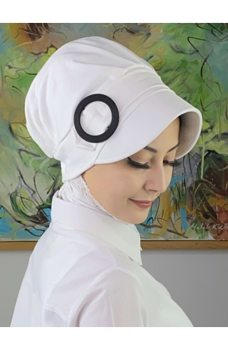 Chapeau Hijab Blanc Uni Avec Boucle SBT26SPK6-01 Blanc Blanc 26SPK6-01