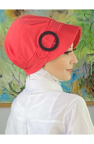 قبعة حجاب بيضاء سادة بإبزيم SBT26SPK6-02 أبيض وأحمر 26SPK6-02