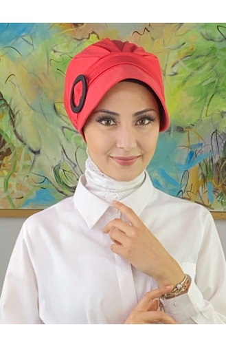 Chapeau Hijab Blanc Uni à Boucle SBT26SPK6-02 Blanc Rouge 26SPK6-02