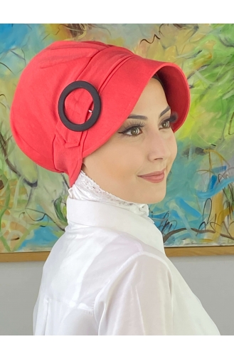 Chapeau Hijab Blanc Uni à Boucle SBT26SPK6-02 Blanc Rouge 26SPK6-02