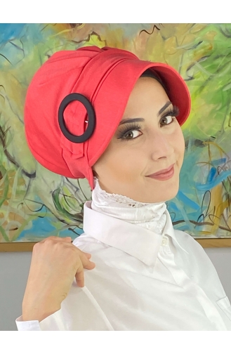 Chapeau Hijab Blanc Uni à Boucle SBT26SPK6-02 Blanc Rouge 26SPK6-02