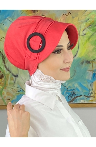 Chapeau Hijab Blanc Uni à Boucle SBT26SPK6-02 Blanc Rouge 26SPK6-02