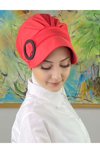 Chapeau Hijab Blanc Uni à Boucle SBT26SPK6-02 Blanc Rouge 26SPK6-02