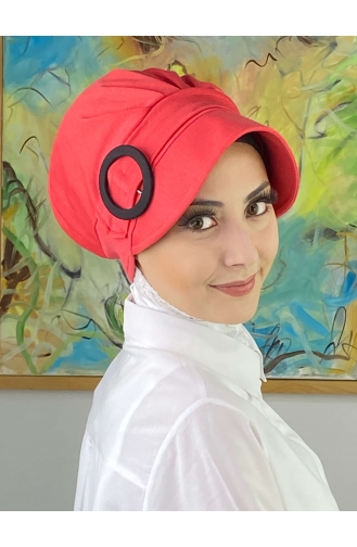 Chapeau Hijab Blanc Uni à Boucle SBT26SPK6-02 Blanc Rouge 26SPK6-02