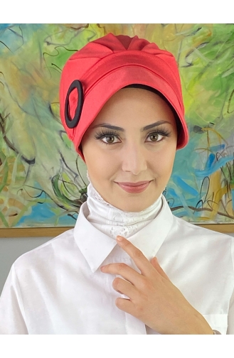 Chapeau Hijab Blanc Uni à Boucle SBT26SPK6-02 Blanc Rouge 26SPK6-02