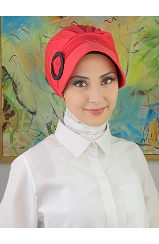 Chapeau Hijab Blanc Uni à Boucle SBT26SPK6-02 Blanc Rouge 26SPK6-02