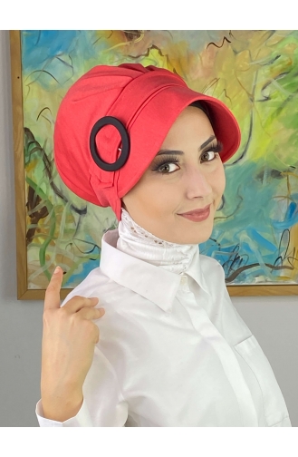 Chapeau Hijab Blanc Uni à Boucle SBT26SPK6-02 Blanc Rouge 26SPK6-02