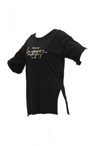 Baskılı Pamuklu Tshirt 20010-01 Siyah