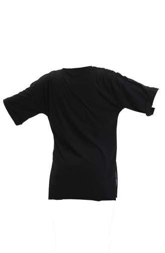 Baskılı Pamuklu Tshirt 20010-01 Siyah