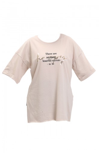 Baskılı Pamuklu Tshirt 20010-02 Bej