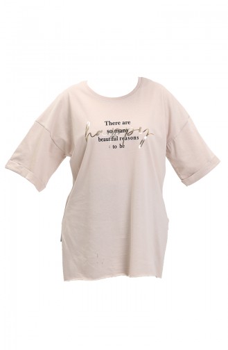 T-shirt en Coton Imprimé 20010-02 Beige 20010-02