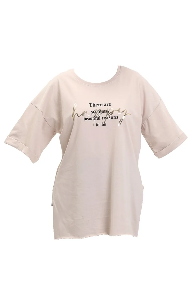 Printed Cotton T-shirt 20010-02 Beige 20010-02
