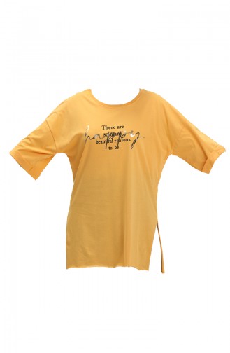 Baskılı Pamuklu Tshirt 20010-04 Sarı