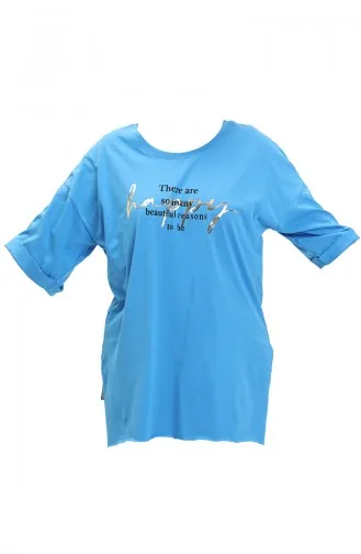 T-shirt en Coton Imprimé 20010-06 Bleu 20010-06