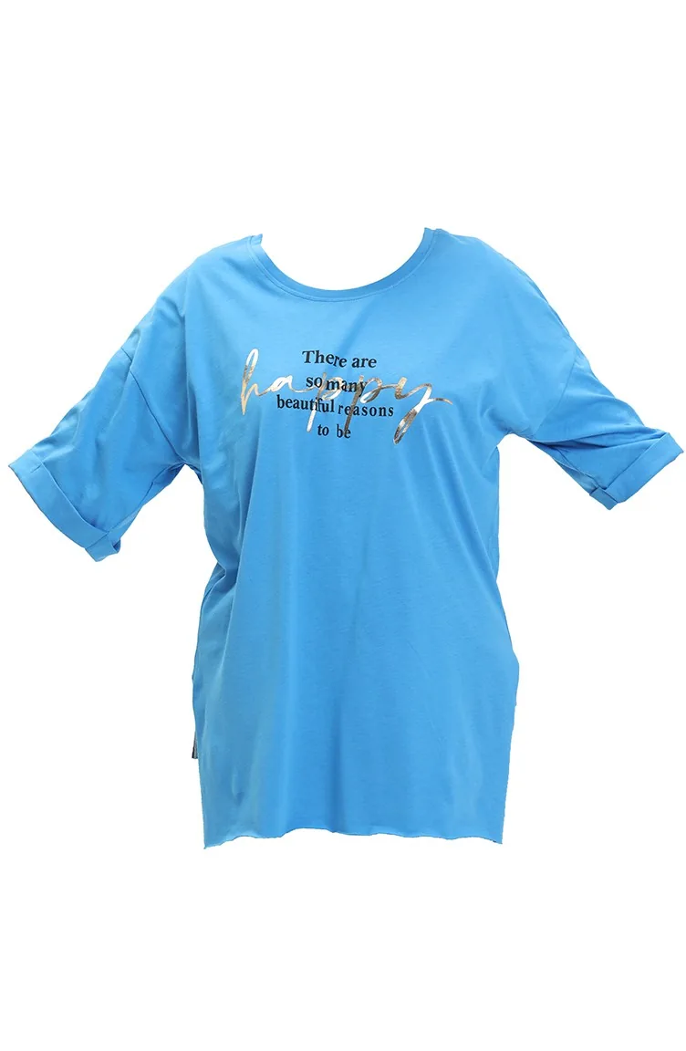 T-shirt en Coton Imprimé 20010-06 Bleu 20010-06