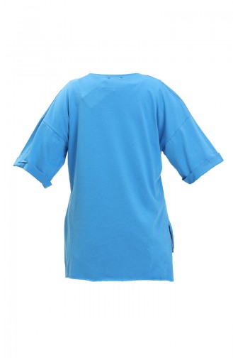 Baskılı Pamuklu Tshirt 20010-06 Mavi