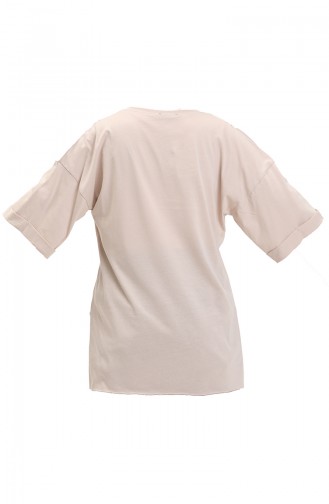 Baskılı Pamuklu Tshirt 20011-01 Bej