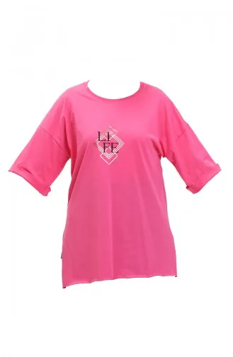 Printed Cotton T-shirt 20011-02 Fuchsia 20011-02