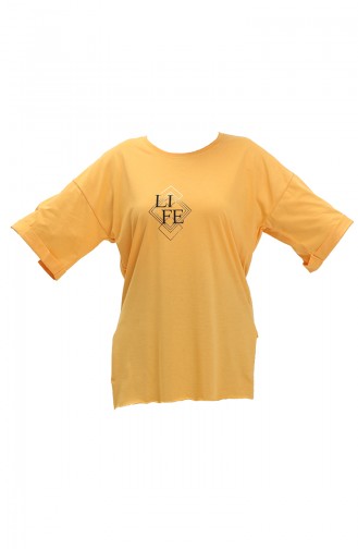 T-shirt en Coton Imprimé 20011-03 Jaune 20011-03