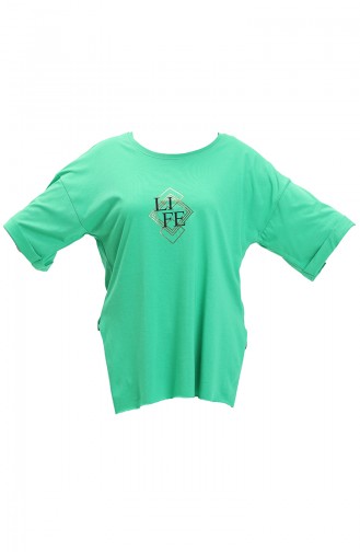 T-shirt en Coton Imprimé 20011-04 Vert 20011-04