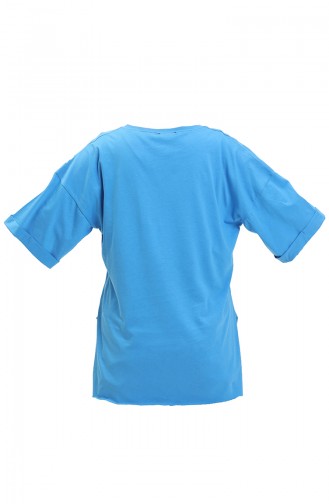 Baskılı Pamuklu Tshirt 20011-05 Mavi