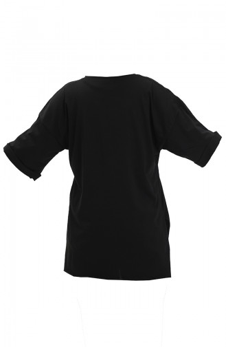 Baskılı Pamuklu Tshirt 20011-06 Siyah