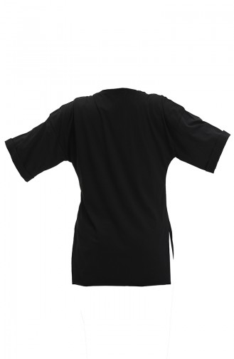 Baskılı Pamuklu Tshirt 20012-01 Siyah
