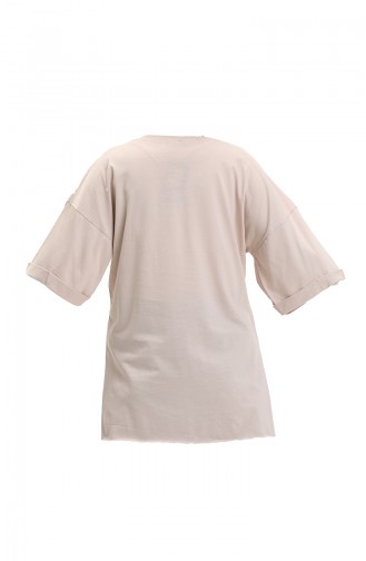 Baskılı Pamuklu Tshirt 20012-02 Bej