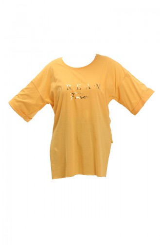 Baskılı Pamuklu Tshirt 20012-04 Sarı