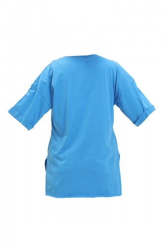 Baskılı Pamuklu Tshirt 20012-06 Mavi