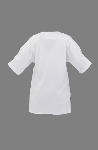 Baskılı Pamuklu Tshirt 20012-07 Beyaz