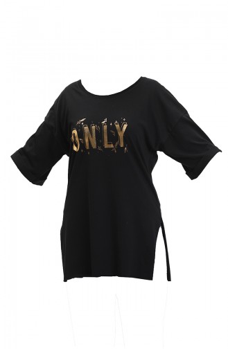 Baskılı Pamuklu Tshirt 20013-01 Siyah
