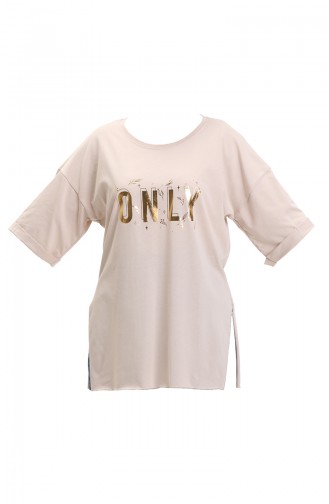 Bedrucktes Baumwoll-T-Shirt 20013-02 Beige 20013-02
