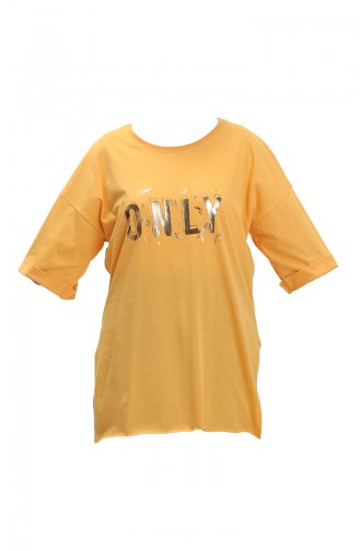 Baskılı Pamuklu Tshirt 20013-04 Sarı