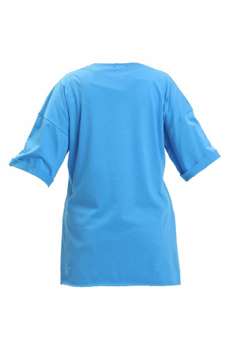 Baskılı Pamuklu Tshirt 20013-06 Mavi