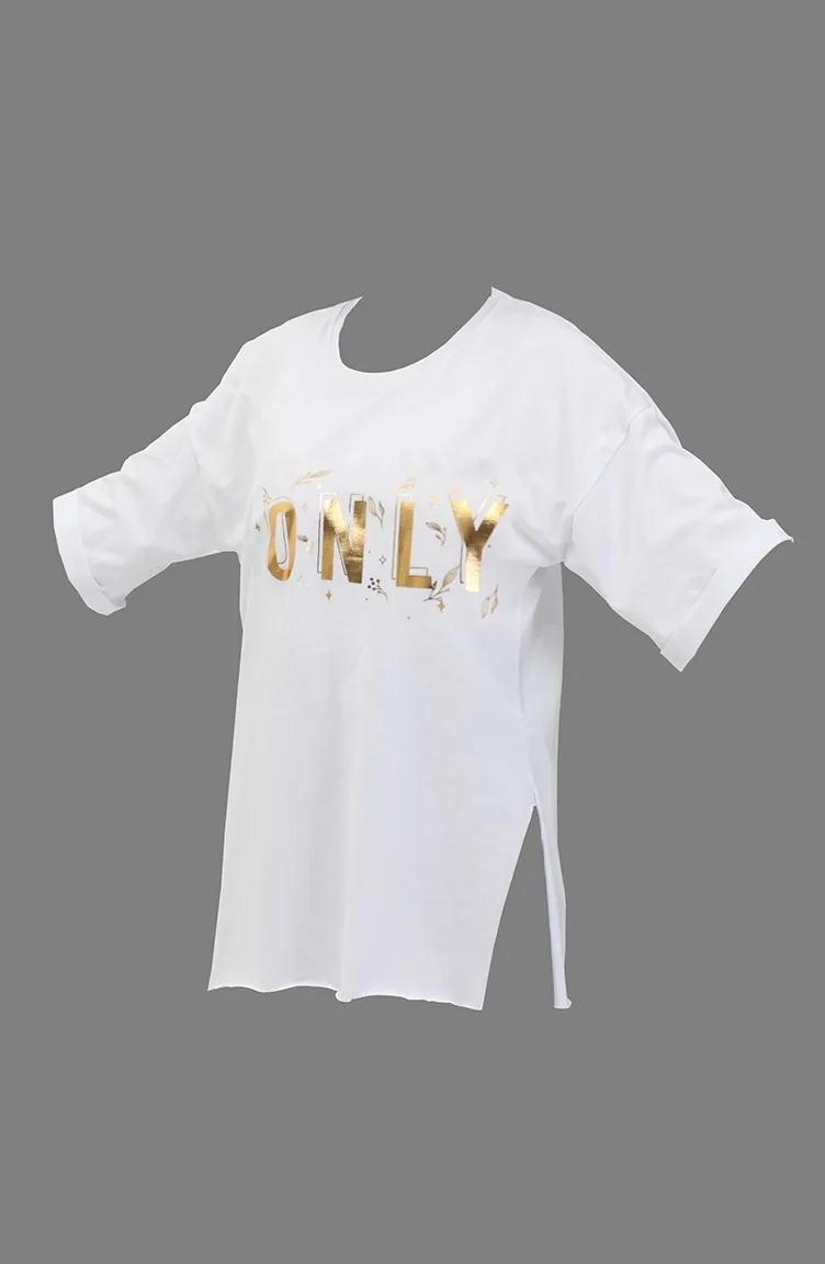 T-shirt en Coton Imprimé 20013-07 Blanc 20013-07