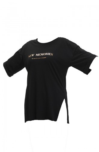 Baskılı Pamuklu Tshirt 20014-01 Siyah