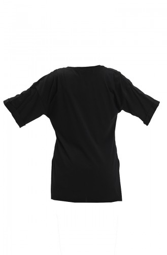 Baskılı Pamuklu Tshirt 20014-01 Siyah