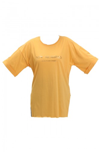 Baskılı Pamuklu Tshirt 20014-03 Sarı