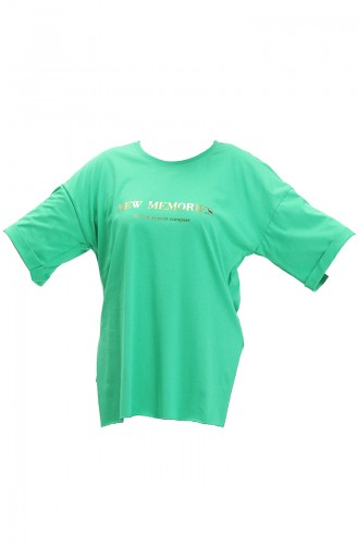 Baskılı Pamuklu Tshirt 20014-05 Yeşil