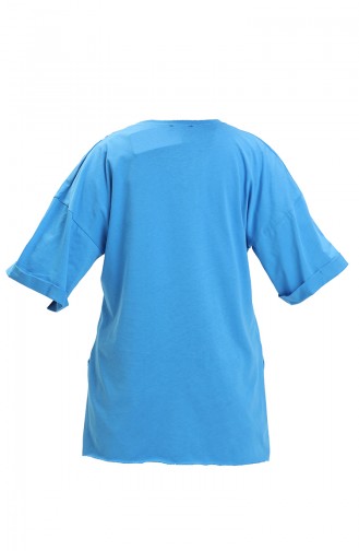 Baskılı Pamuklu Tshirt 20014-06 Mavi