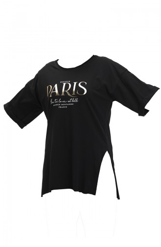 T-shirt en Coton Imprimé 20016-01 Noir 20016-01