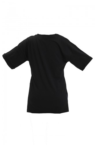 T-shirt en Coton Imprimé 20016-01 Noir 20016-01